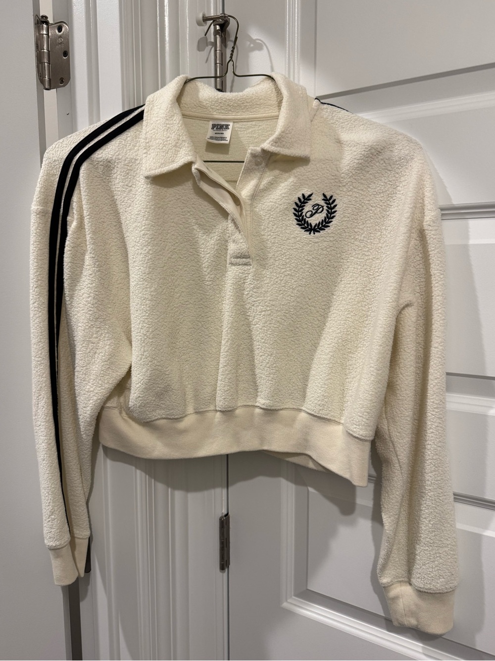 PINK Victoria’s Secret Sherpa Quarter Snap Pullover Cream with Black Stripes